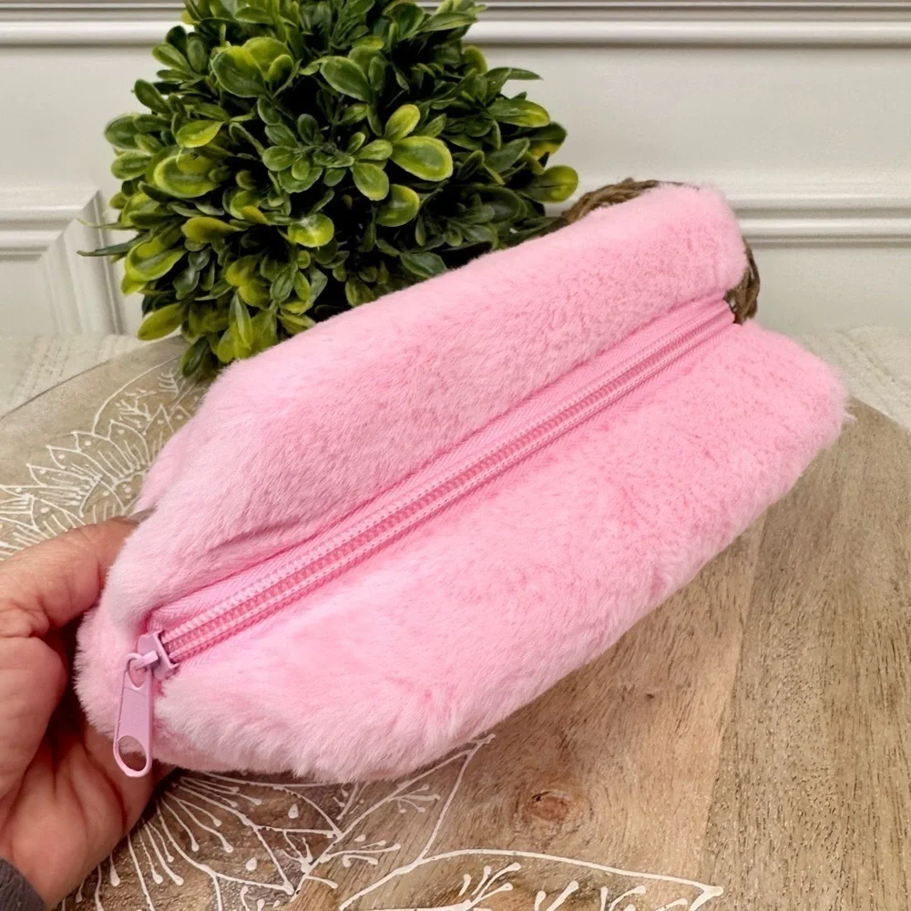Pink Faux Fur Cosmetic Bag